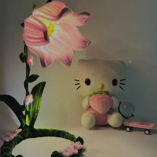 Tulip flower lamp glowing pink